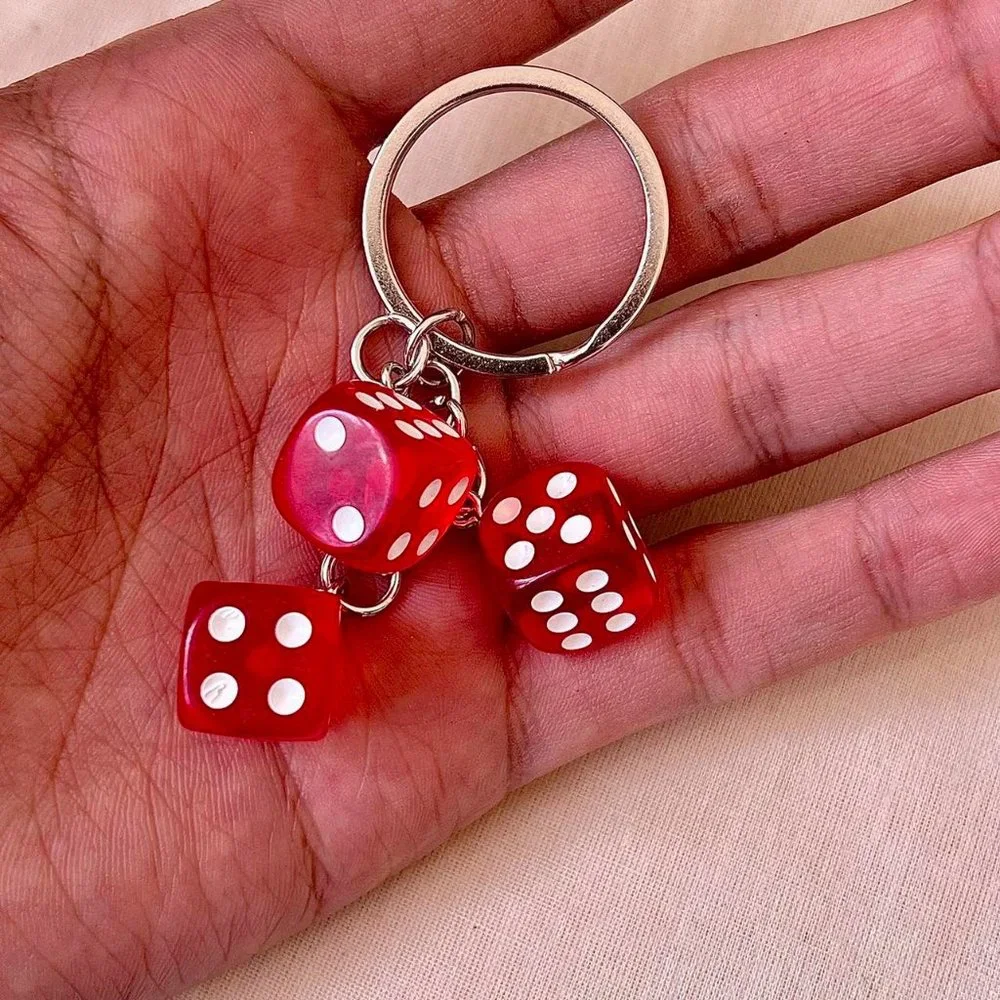 y2k 2000s red dice keyring for keychain